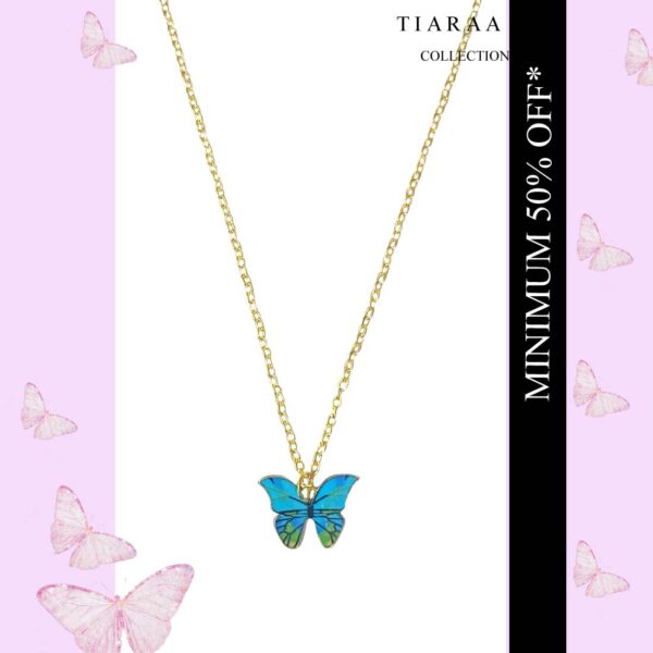 Blue Multi Butterfly Pendant Charm Necklace