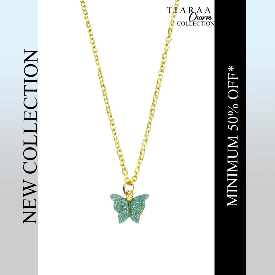 TCN5374copy.jpg Blue Glitter Butterfly Charm Pendant - Image 1