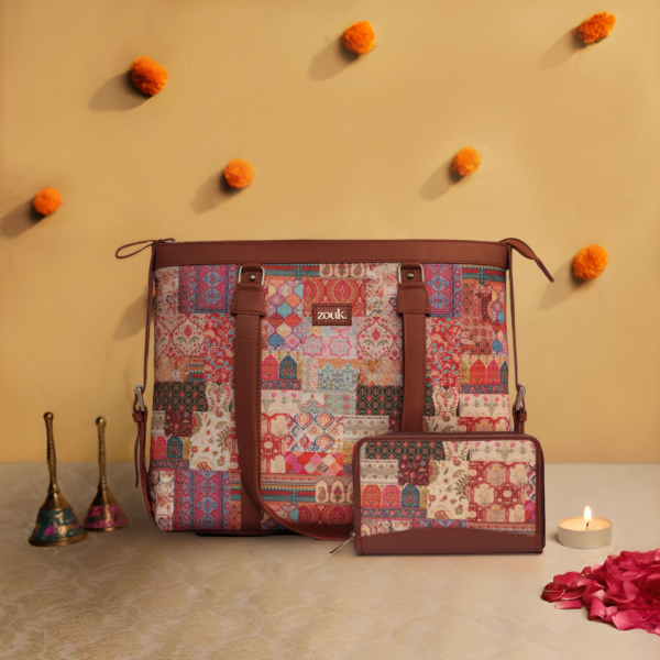 Kutch Gamthi Women's Office Bag and Chain Wallet (CFC) Combo