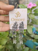 Omoré Silver Oxidized Peacock Dangle Earrings – Handmade, Ethnic, Vegan & Cruelty-Free Jewelry - Image 2