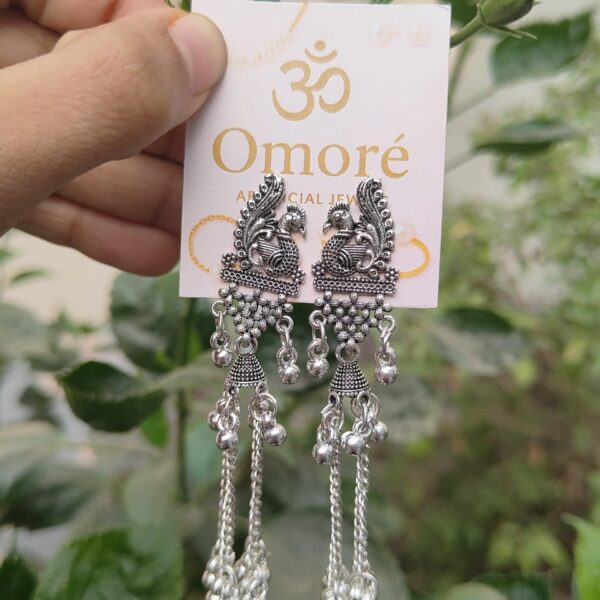 Omoré Silver Oxidized Peacock Dangle Earrings – Handmade, Ethnic, Vegan & Cruelty-Free Jewelry
