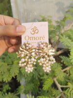 Omoré Gold Leaf & Faux Pearl Cluster Earrings – Handcrafted, Vegan & Cruelty-Free Artificial Jewelry