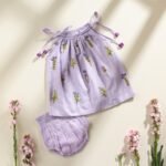 Poshaak Hand Embroidered Gather Top with Underpants - Lavender