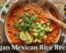 A delicious bowl of our easy Vegan Mexican Rice Recipe, also known as Arroz Rojo, garnished with cilantro.