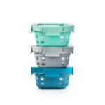 Glass Up Borosilicate Glass Lunch Box Set of 3 (500ml x 3) with Silicone Sleeve | Microwave Safe & Leak proof Tiffin Box By TintBox