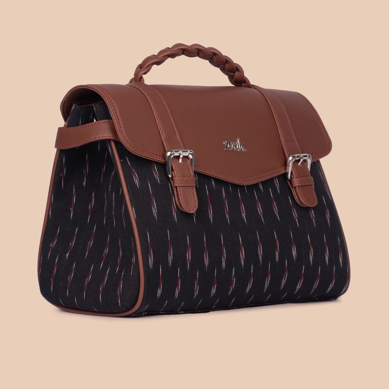 Konkona Heritage Satchel Bag - Ikat GreRed - Image 1