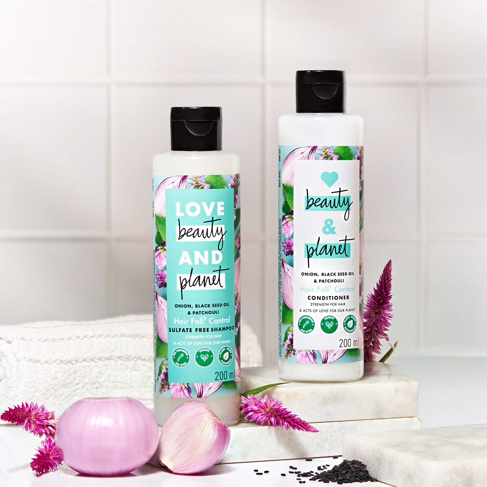 LoveBeauty_PlanetOnionBlackSeed_PatchouliHairfallControlShampoo_Conditioner.jpg Onion, Black Seed & Patchouli Shampoo + Conditioner Combo - 200 ml Each - Image 1