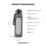 Motivational Borosilicate Glass Water Bottle 1 litre, Glass Sipper Bottle with Straw for Fridge, Office, Gym & Travel - Image 2