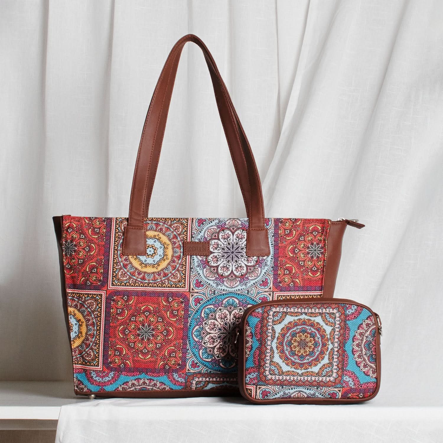 MulticolorMandalaPrint-OfficeToteBag_SlingBagCombo.jpg Multicolor Mandala Print - Office Tote Bag & Sling Bag Combo - Image 1