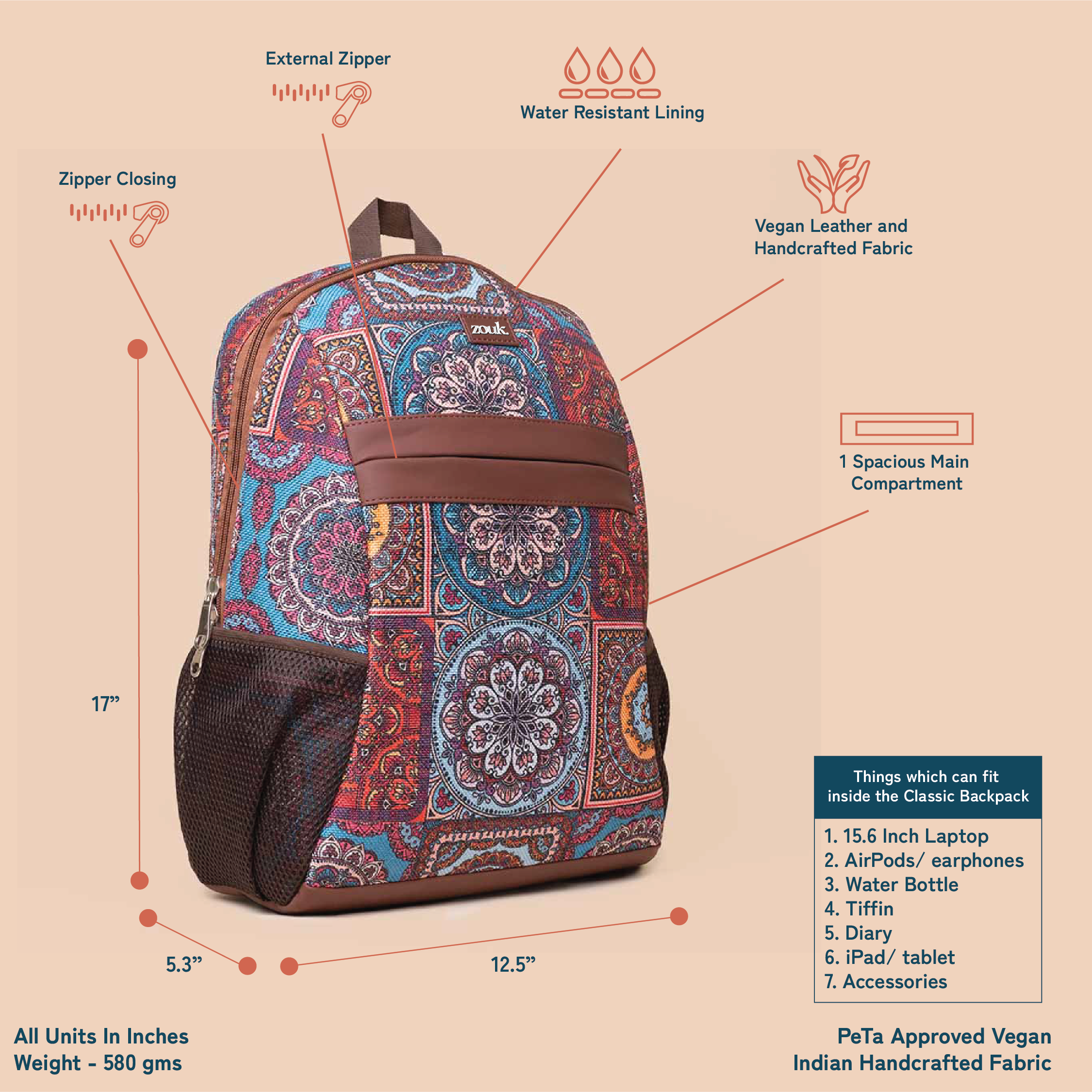 Multicolor Mandala Print Classic Backpack - Image 3
