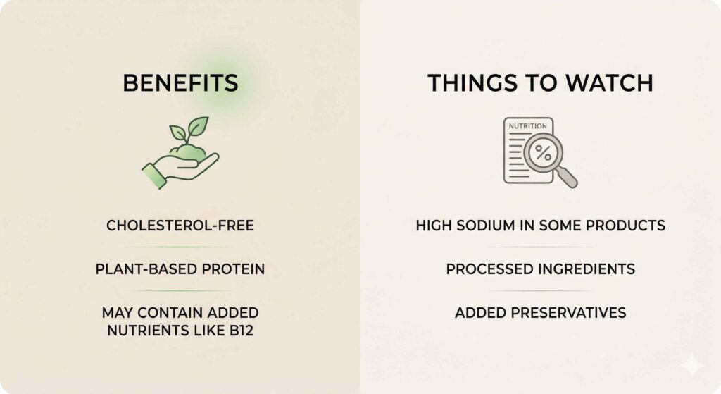 is vegan meat healthy benefits and risks infographic sodium processed ingredients