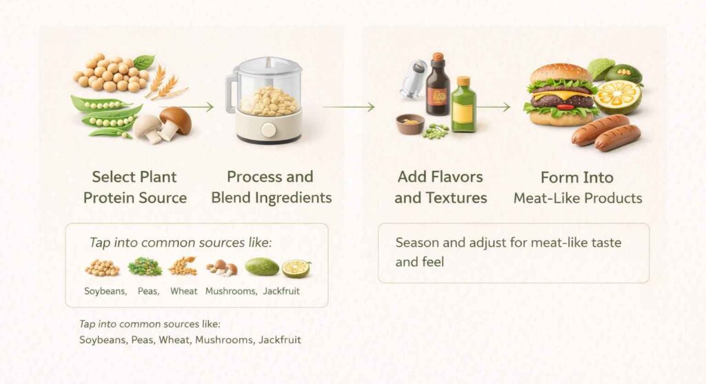 how vegan meat is made step by step process plant protein extrusion shaping