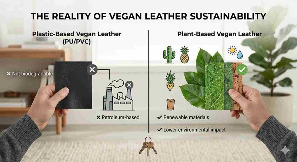 vegan leather sustainability comparison pu vs plant based leather