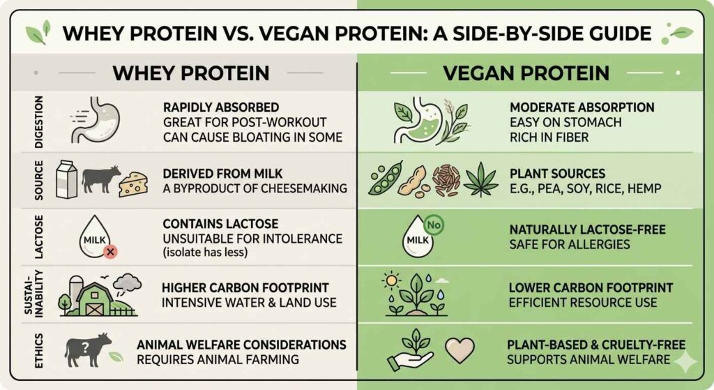“whey protein vs vegan protein comparison nutrition chart”