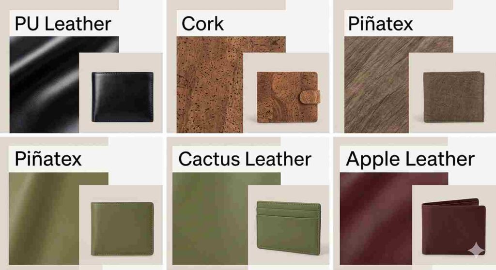 vegan leather materials pu cork pineapple cactus apple leather comparison