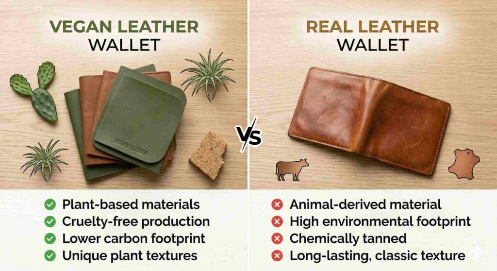 vegan leather vs real leather wallet comparison cruelty free vs animal leather