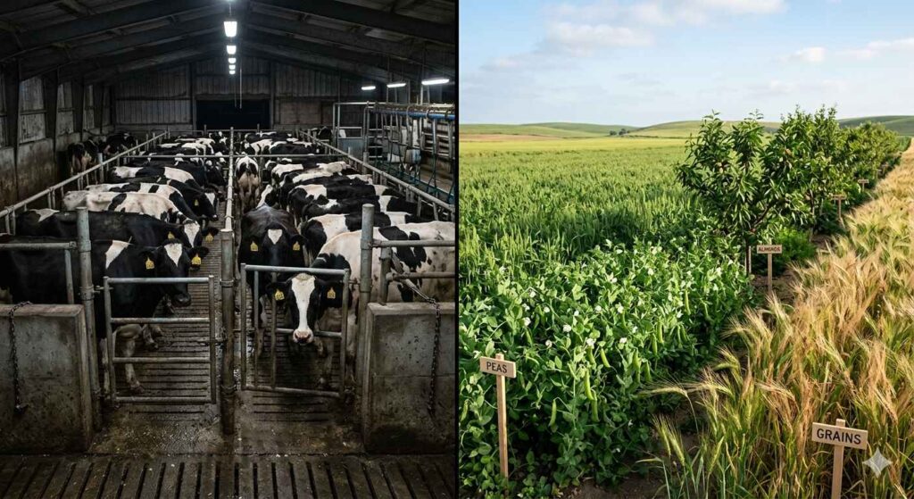dairy farming vs plant based lifestyle ethical comparison image