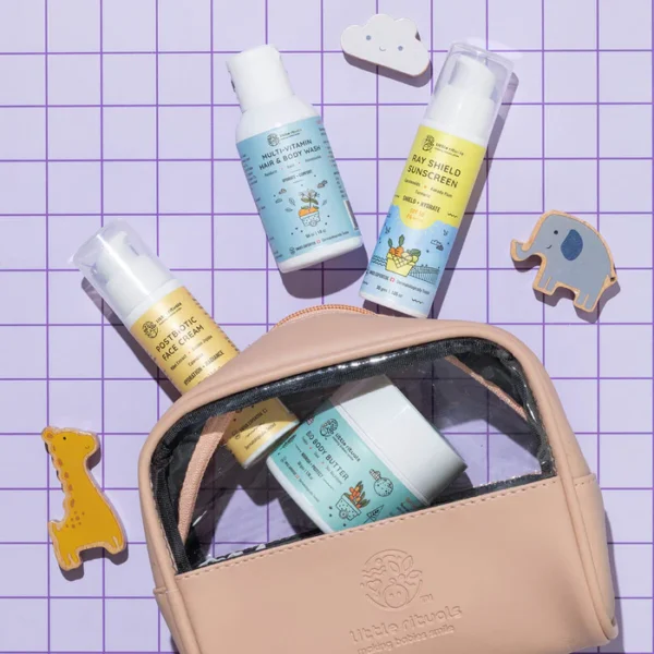 Little Rituals Mini Travel Kit with Sunscreen – Vegan Baby Skincare Combo (Travel Pack)