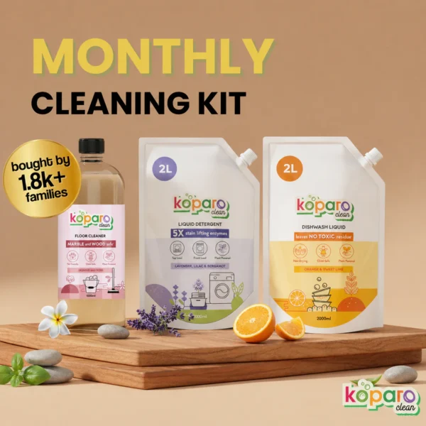 Koparo Monthly Cleaning Kit – Plant-Based Dishwash, Laundry Detergent & Floor Cleaner Combo