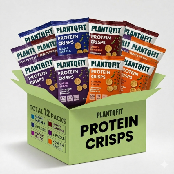 PLANTQFIT High Protein Plant-Based Protein Crisps Combo Pack | Low-Calorie Vegan Snack (12 Pack | 4 Flavours)