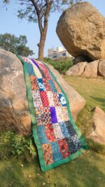 Patchwork Stole | Multicolour - Handmade Patchwork Stole for Women with Sea green Faux brocade border - Image 2