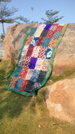 Patchwork Stole | Multicolour - Handmade Patchwork Stole for Women with Sea green Faux brocade border
