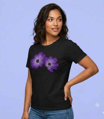 Shounk Floral Cotton T-Shirt | Purple Flower Graphic Tee for Women
