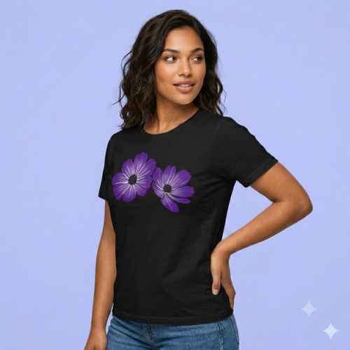Shounk Floral Cotton T-Shirt | Purple Flower Graphic Tee for Women