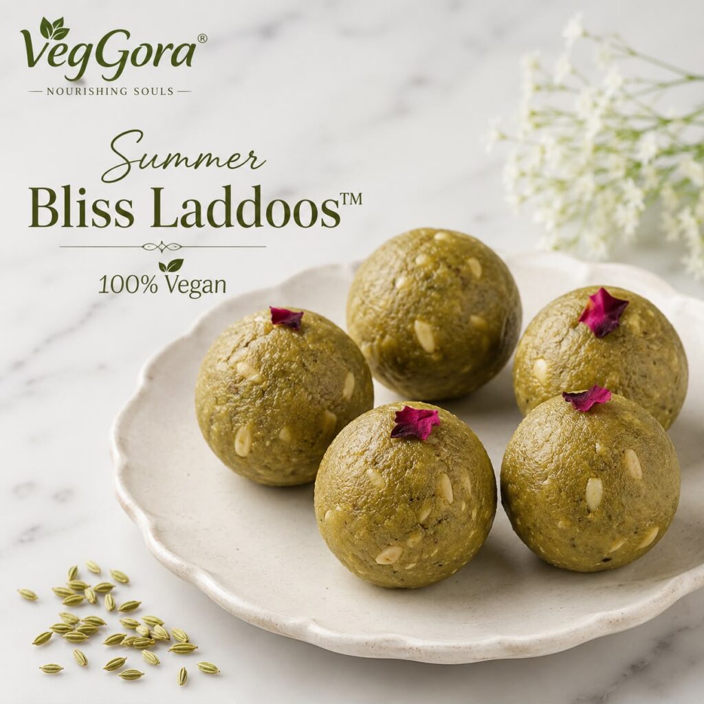 VegGora Summer Bliss Laddoos handcrafted vegan laddoos made with fennel seeds, almonds, melon seeds and cardamom