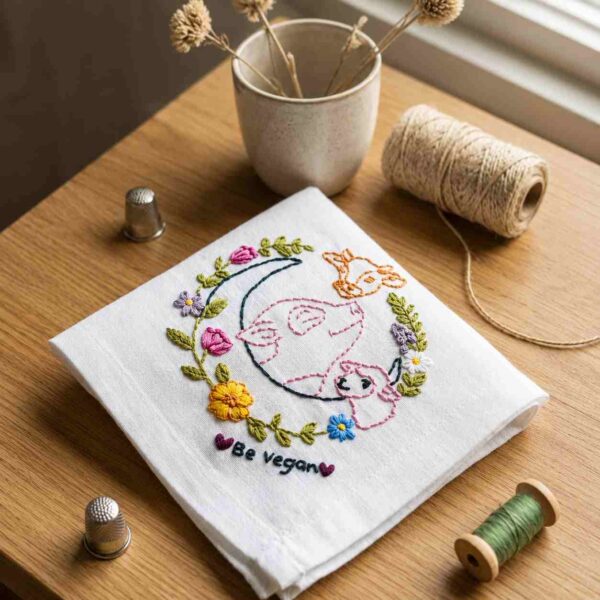 Be Kind, Be Vegan Embroidered Handkerchief