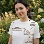 Hand-Embroidered Fawn & Wildflowers Heavyweight Cotton T-Shirt - Image 4