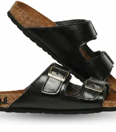 Charcoal Black Double Strap Sandals