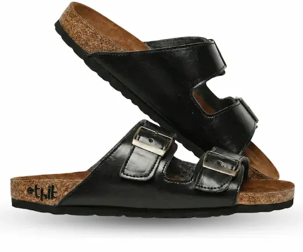 Charcoal Black Double Strap Sandals