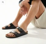 Charcoal Black Double Strap Sandals