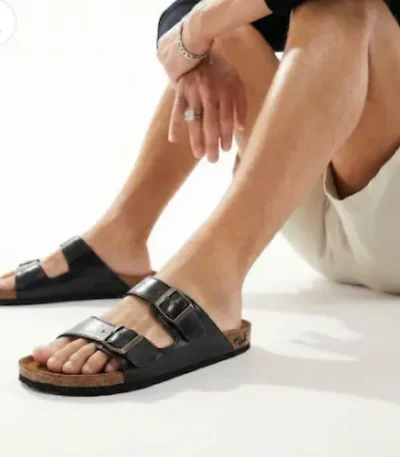 Charcoal Black Double Strap Sandals