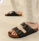 Charcoal Black Double Strap Sandals