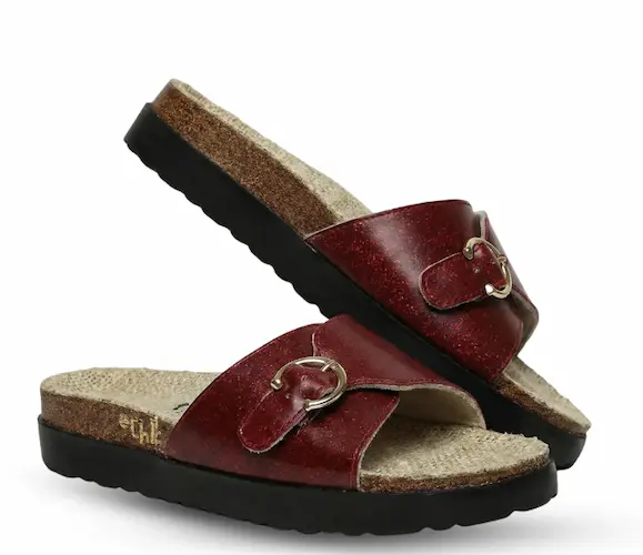 Burgundy Double Strap Buckle Sandals