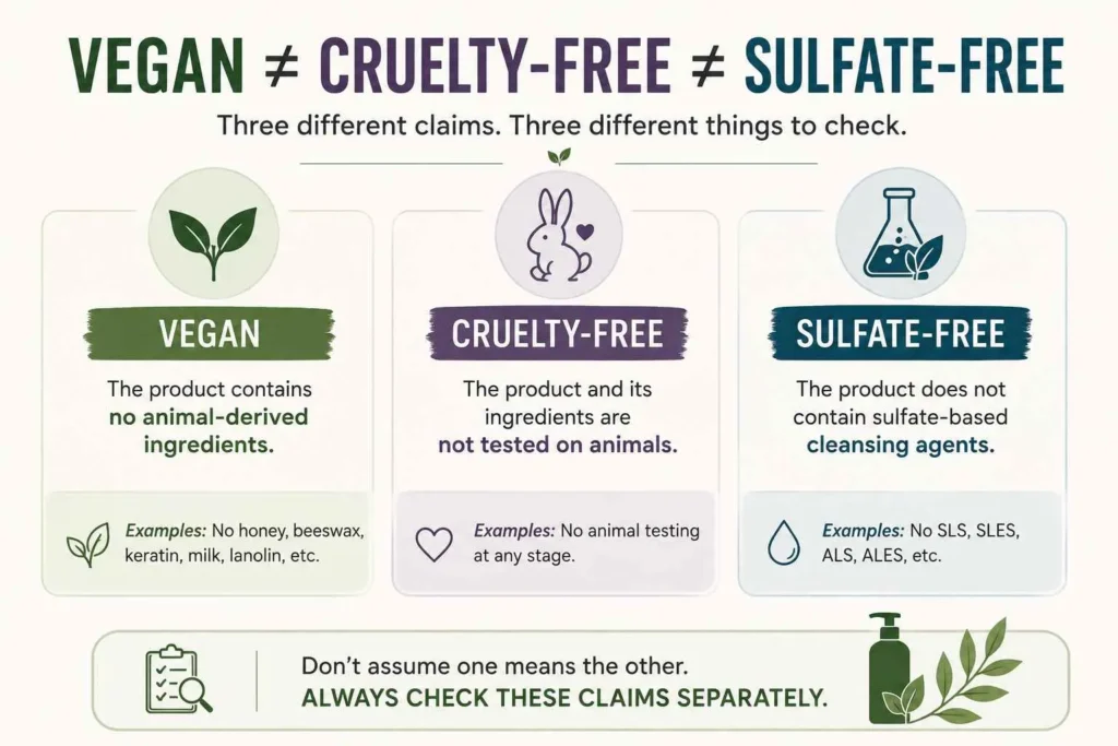 Difference between vegan, cruelty-free and sulfate-free shampoo