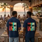 Men's Black Tropical Surf Graphic Printed Oversized Cuban Collar Shirt - Image 8