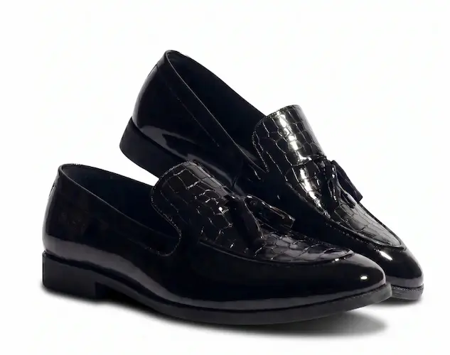 Ethik Tassio Patent Black Tassel Loafers | Premium Vegan Formal Slip-On Shoes Patent Black Tassel Loafers