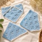 Handmade Crochet Bandana Headscarf – Sky Blue Floral Knit Head Wrap - Image 2